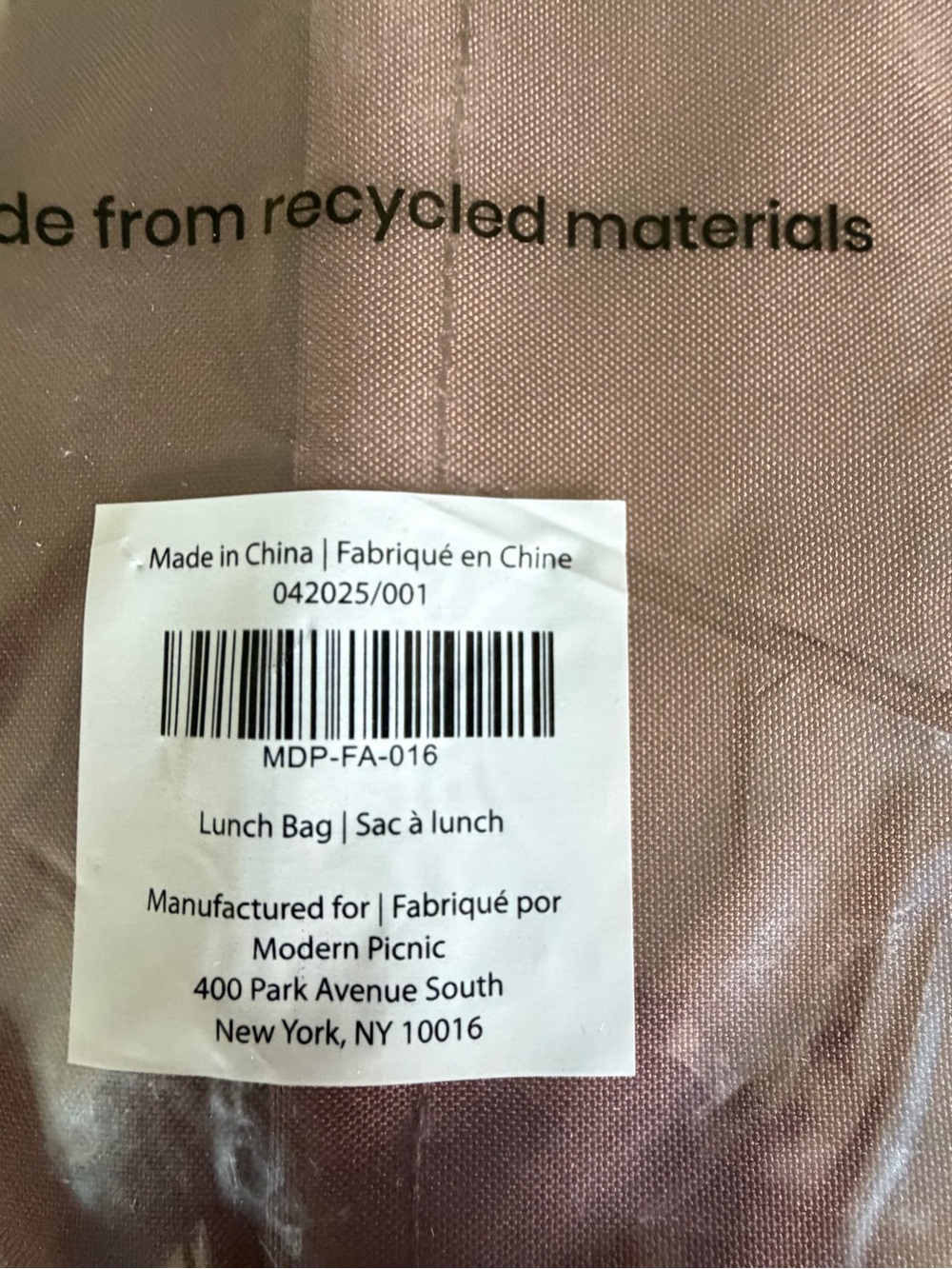 (NWT) Modern Picnic Brown Lunch Bag Recycled Material Chic Work Tote - Picture 3 of 4